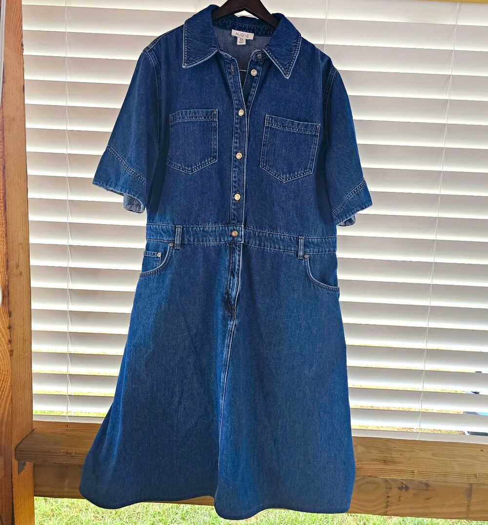 ALIGNE Blue Denim Collared Button Front Dress  Size 12 Midi